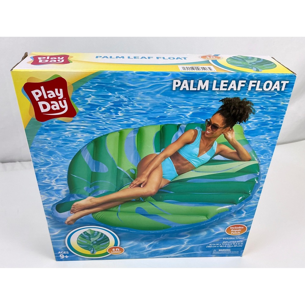 Play‎ Day Palm Leaf Float 6 ft Long Inflatable Pool Lounger with Repair Patch